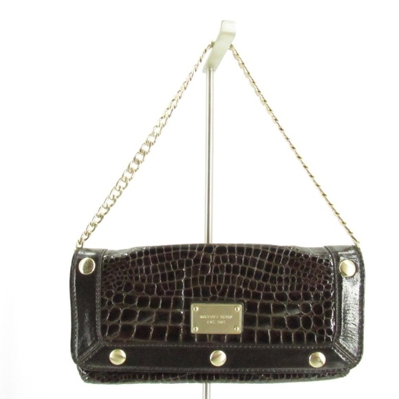 Michael Kors Crocodile Pattern Brown/Gold Patent Leather Baguette Bag - Picture 1 of 15